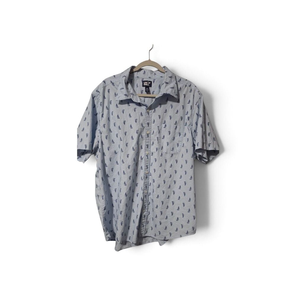 Lands End Sail Rigger Oxford Shirt Mens 2XL XXL Blue Short Sleeve Preppy